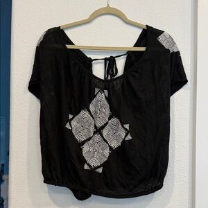 Free People Black Blouse with White Pattern